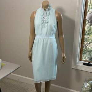 Isaac Mizrahi Pale Aqua Sleeveless Ruffle-Neck Midi Dress